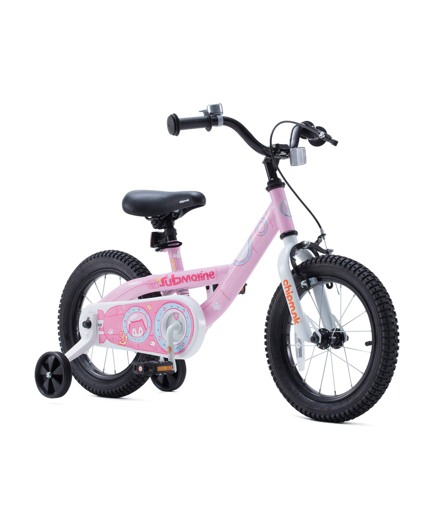 Chipmunk Submarine 12 Inch Bicycle with Lightweight Steel Frame, Adjustable Seat and Handle, Front + Rear Brakes, 95% Pre-Assembled Kid's Bikes with Training Wheels for Children 2-5 Years Old, Pink