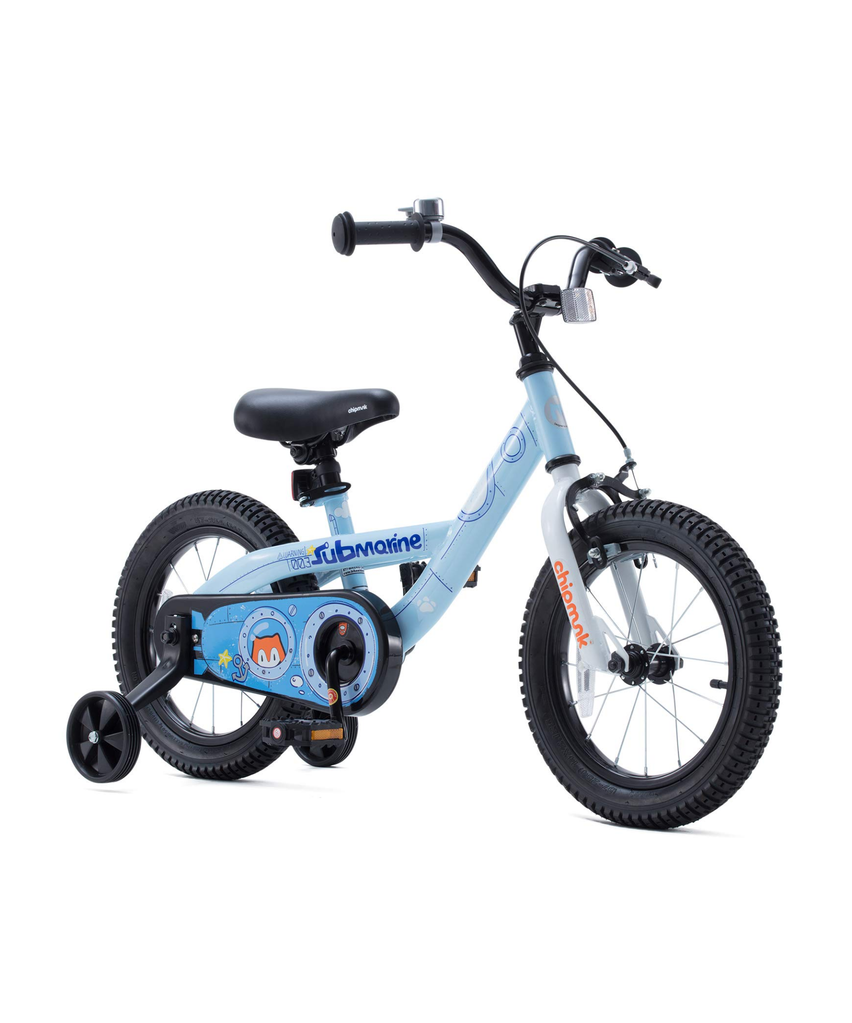 Chipmunk Submarine 12 Inch Bicycle with Lightweight Steel Frame, Adjustable Seat and Handle, Front + Rear Brakes, 95% Pre-Assembled Kid's Bikes with Training Wheels for Children 2-5 Years Old, Blue