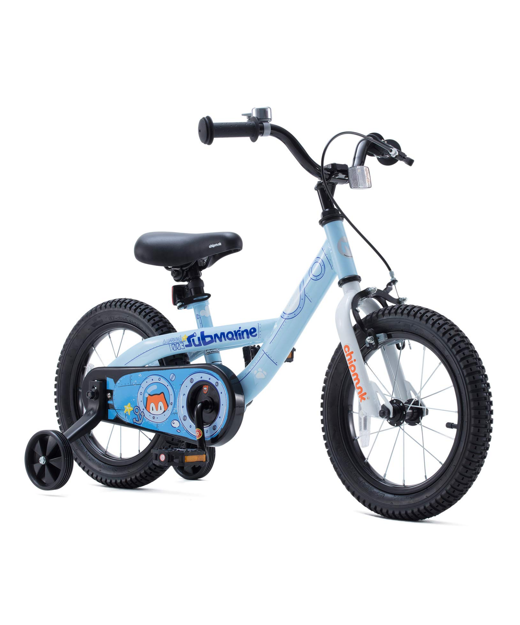 Chipmunk Submarine 14 Inch Bicycle with Lightweight Steel Frame, Adjustable Seat and Handle, Front + Rear Brakes, 95% Pre-Assembled Kid's Bikes with Training Wheels for Children 3-6 Years Old, Blue