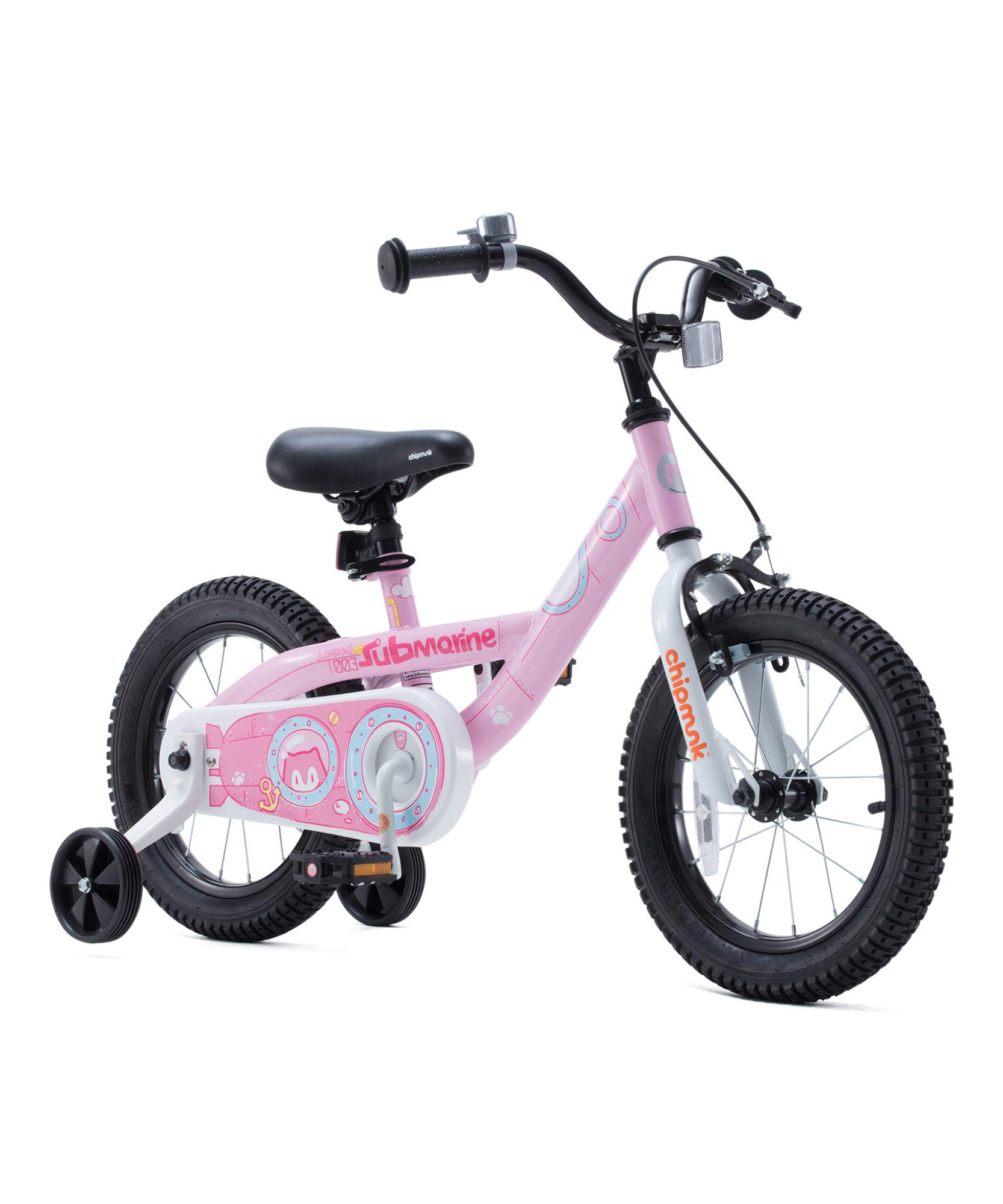 Chipmunk Submarine 14 Inch Bicycle with Lightweight Steel Frame, Adjustable Seat and Handle, Front + Rear Brakes, 95% Pre-Assembled Kid's Bikes with Training Wheels for Children 3-6 Years Old, Pink