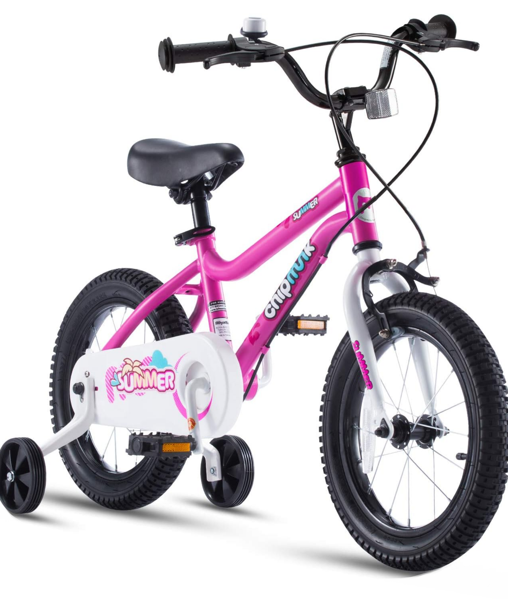 Chipmunk MK 12 Inch Bicycle with Lightweight Steel Frame, Adjustable Seat and Handle, Front + Rear Brakes, 95% Pre-Assembled Kid's Bikes with Training Wheels for Children 2-5 Years Old, Pink