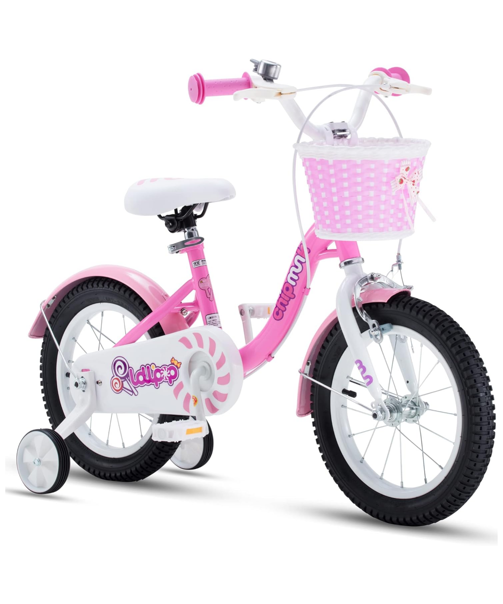 Chipmunk MM 16 Inch Bicycle with Lightweight Steel Frame, Basket, Adjustable Seat and Handle, Front + Rear Brakes, 85% Pre-Assembled Kid's Bikes with Training Wheels for Children 4-7 Years Old, Pink