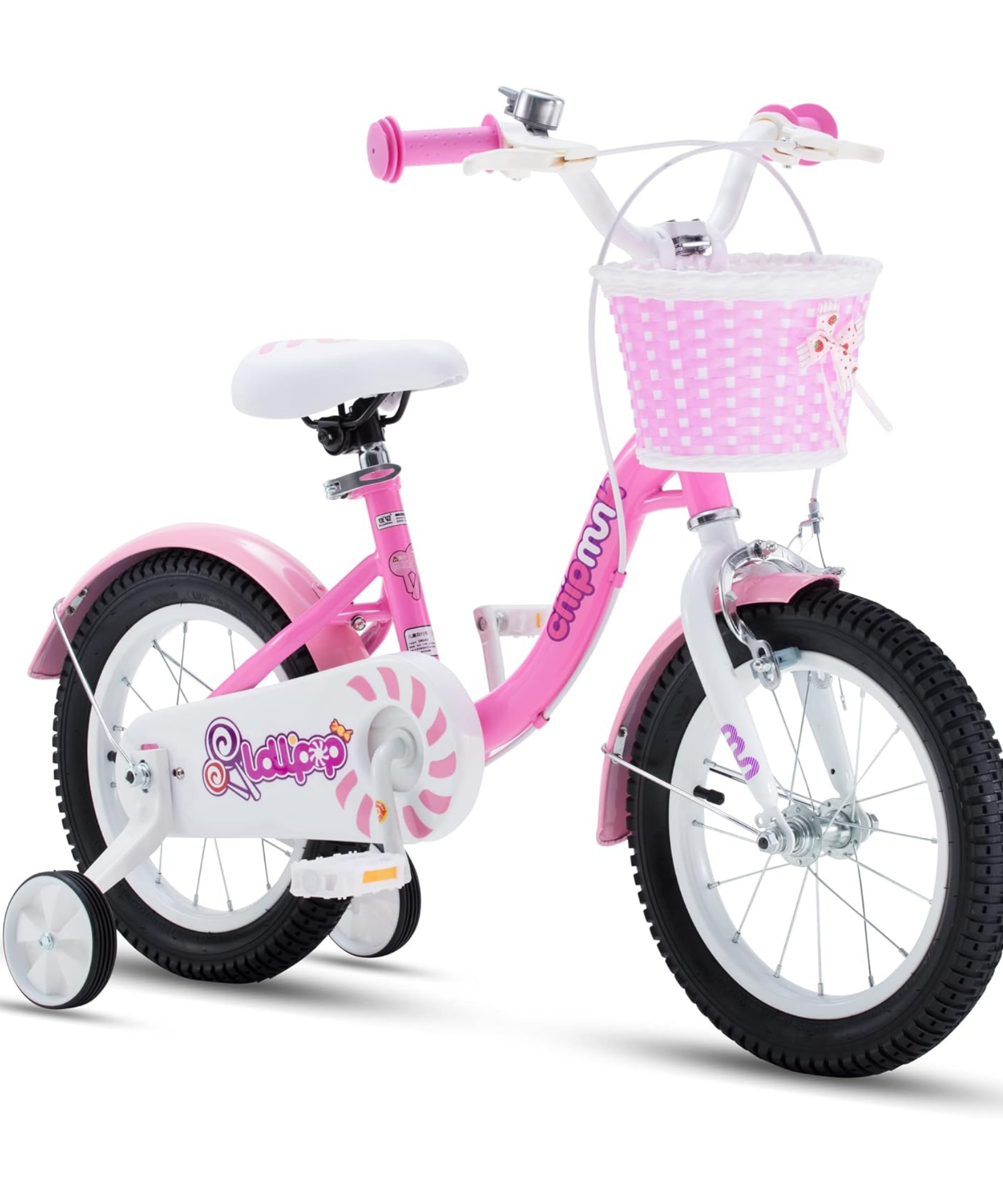 Chipmunk MM 18 Inch Bicycle with Lightweight Steel Frame, Basket, Adjustable Seat and Handle, Front + Rear Brakes, 85% Pre-Assembled Kid's Bikes with Training Wheels for Children 6-9 Years Old, Pink