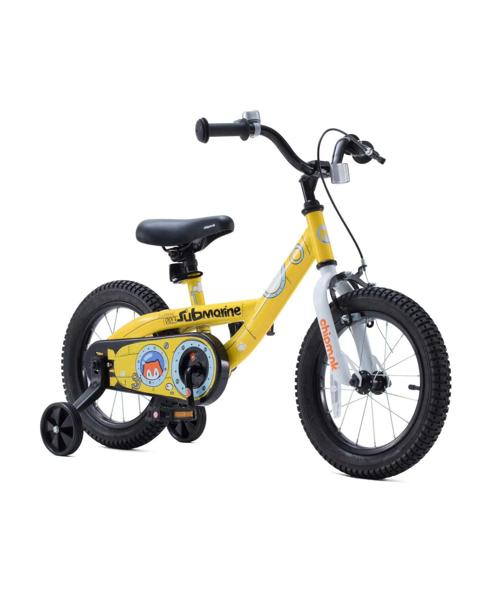 Chipmunk Submarine 12 Inch Bicycle with Lightweight Steel Frame, Adjustable Seat and Handle, Front + Rear Brakes, 95% Pre-Assembled Kid's Bikes with Training Wheels for Children 2-5 Years Old, Yellow