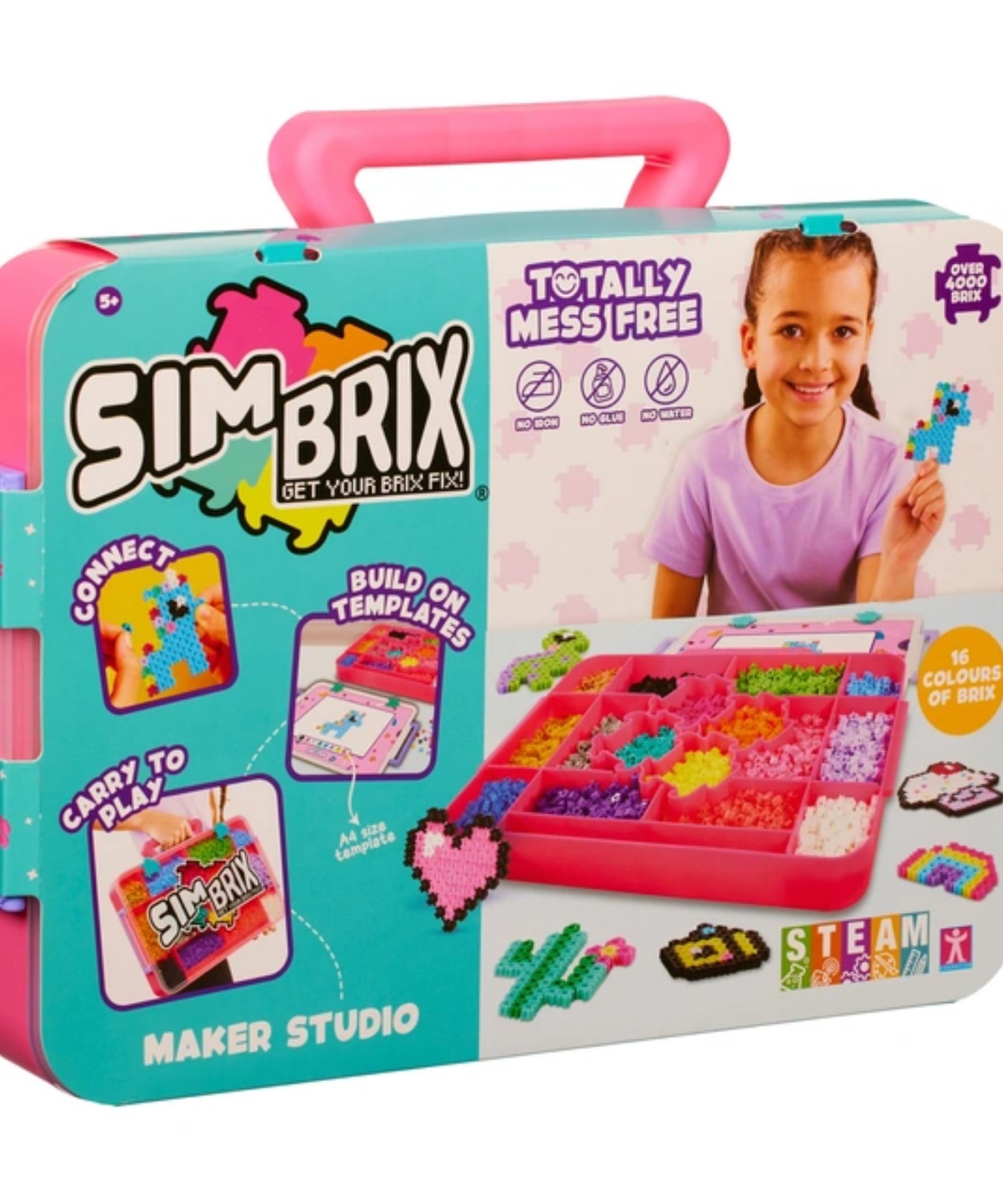 Character Options Simbrix Connect & Wow Maker Studio Pink with 4000+ brix, 2D & 3D Pixel Arts and Crafts Construction Toy, Creative & Imaginative STEAM Building Toy for Boys & Girls Ages 5+