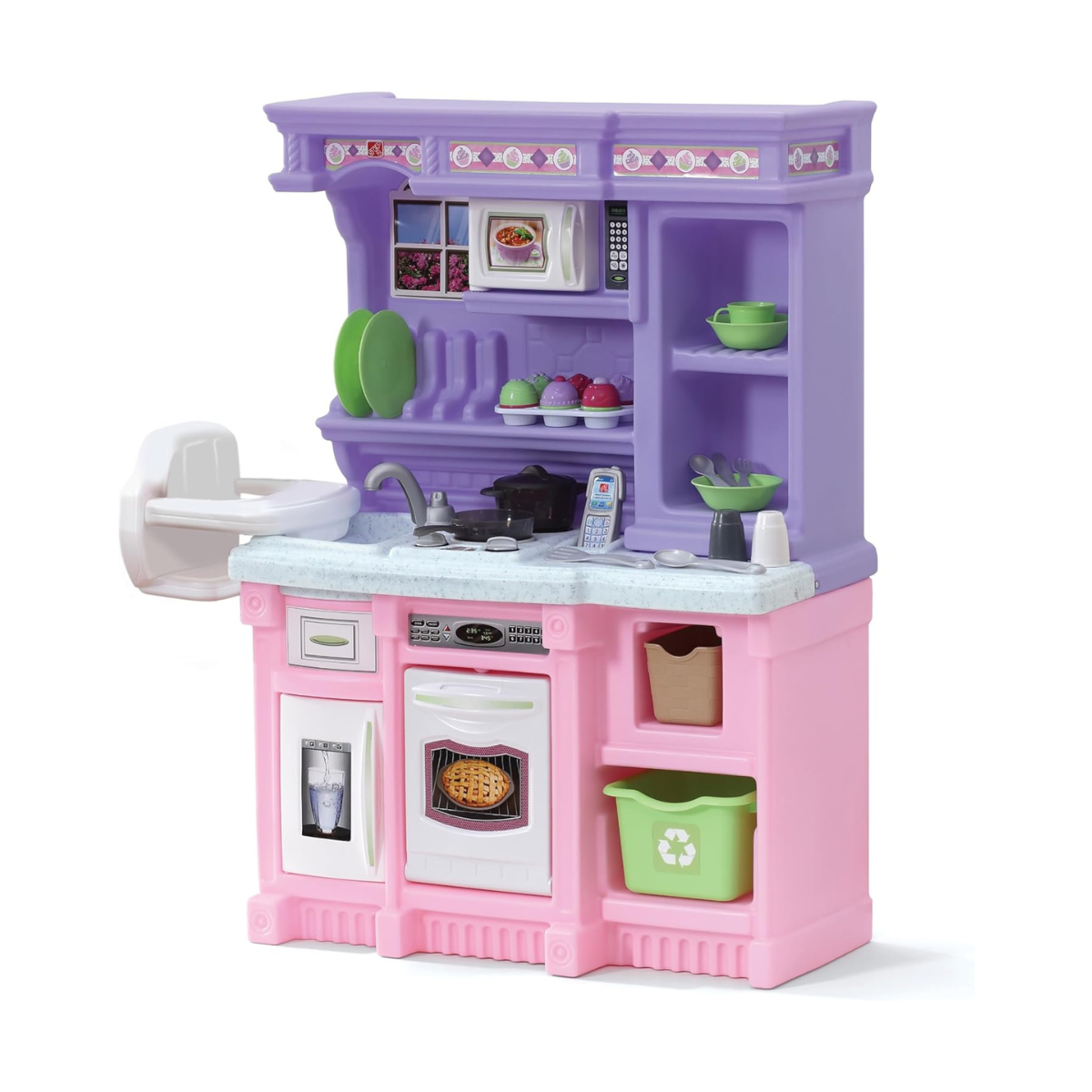 Step2 Little Bakers Kitchen 825100, Kids Pretend Play Kitchen with Accessories, Electronic Stove Sounds, Built-in Doll Seat, Granite Countertop, Ages 2+