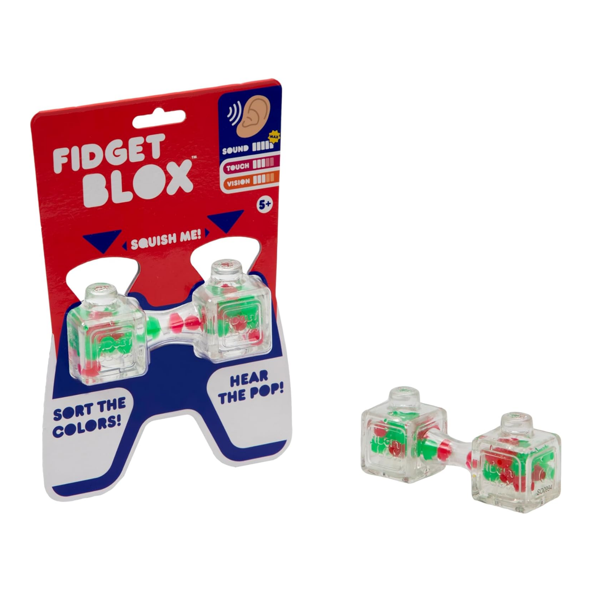 Goliath Fidget Blox, Sound Focused Sensory Squeeze & Play Ball Sorting Fidget Toy, Anxiety & Stress Relief Calming Therapy Desk Toy for Adults and Children, Red & Green Beads