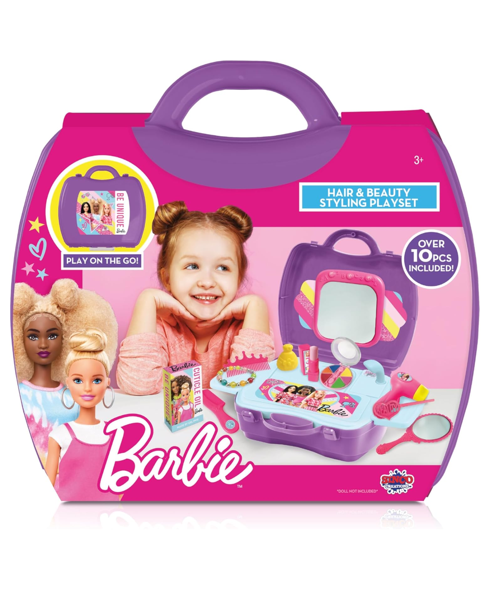 Sinco Creations Barbie Hair & Beauty Station Playset, 10 Piece Pretend Play Toy with Carry Case, Role Play Toy Suitable for Kids Aged 3Y+