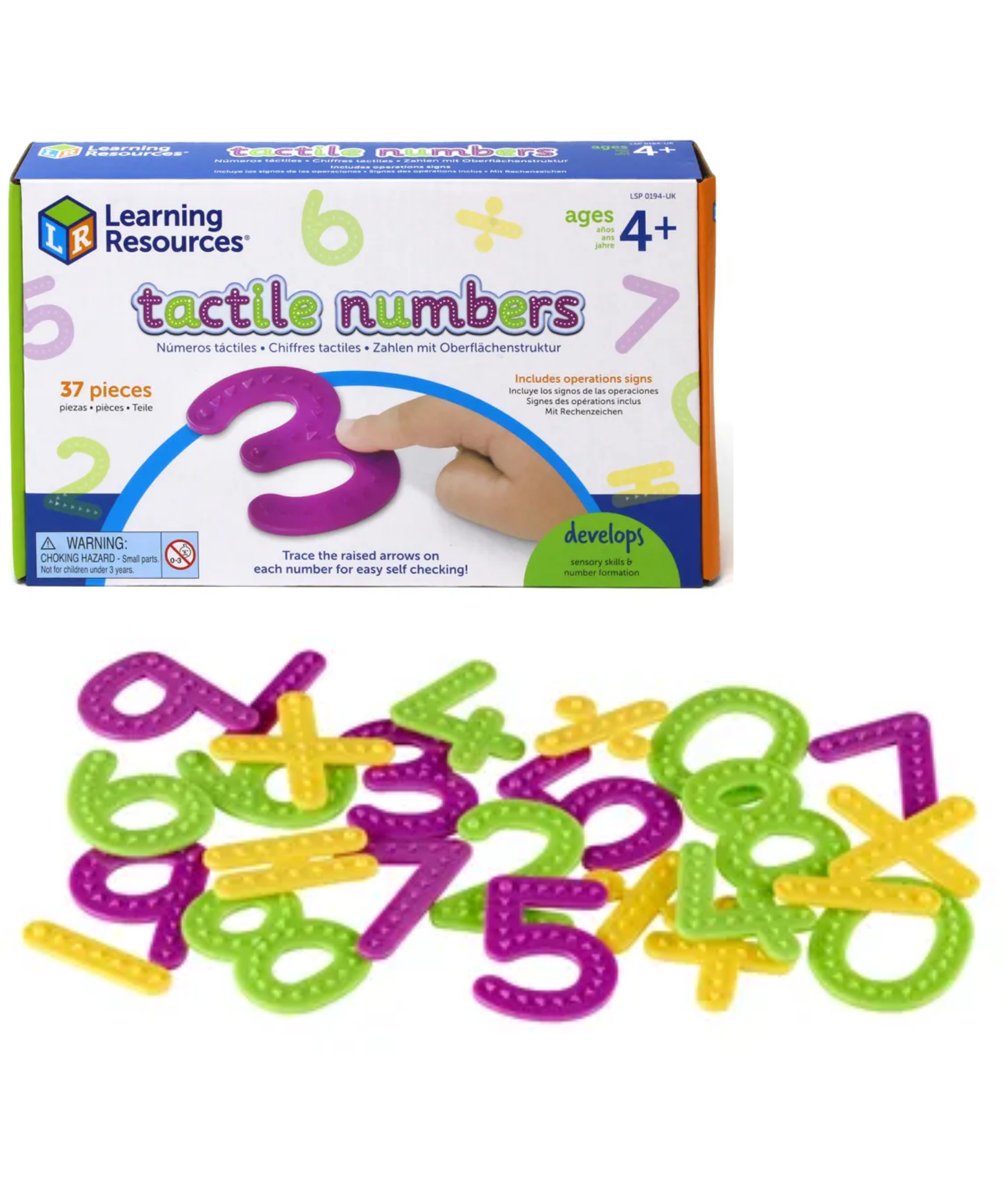 Learning Resources Tactile Numbers & Operations Set, Durable Sensory Learning Tool for Number Recognition and Formation
