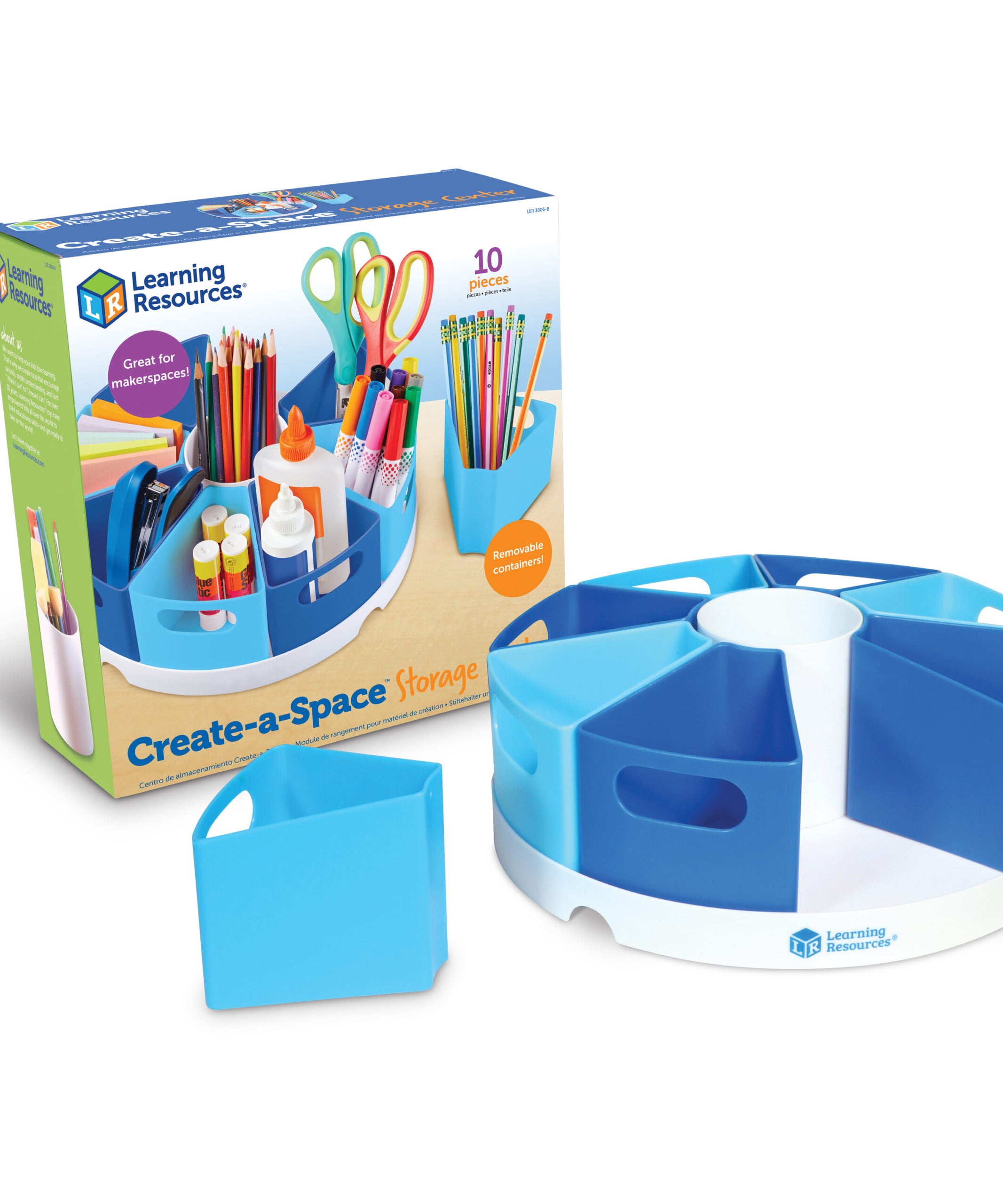 Learning Resources Create-a-Space Storage Centre, Desk Organiser with 8 Removable Containers, Classroom, Home, or Office Supplies Storage, 30cm Diameter Tray, Ages 3+