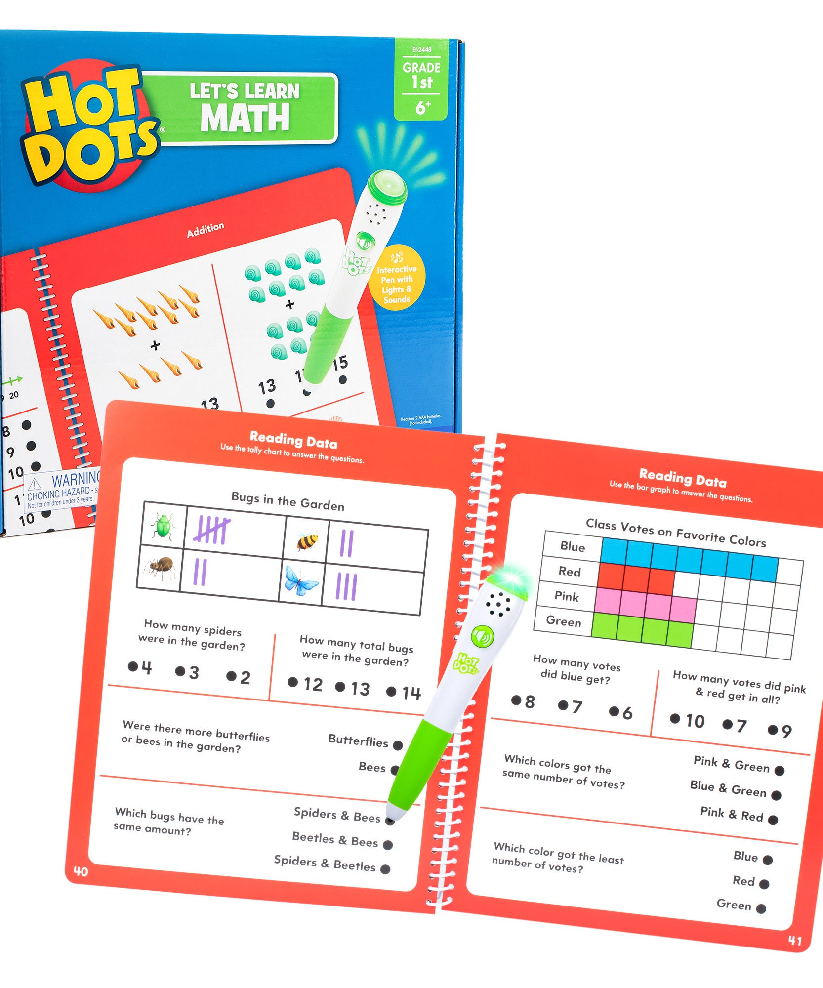 Learning Resources Hot Dots Let's Learn Math 1st Grade, Interactive Workbook with 50 Activity Pages and Talking Pen, Ages 6 Plus