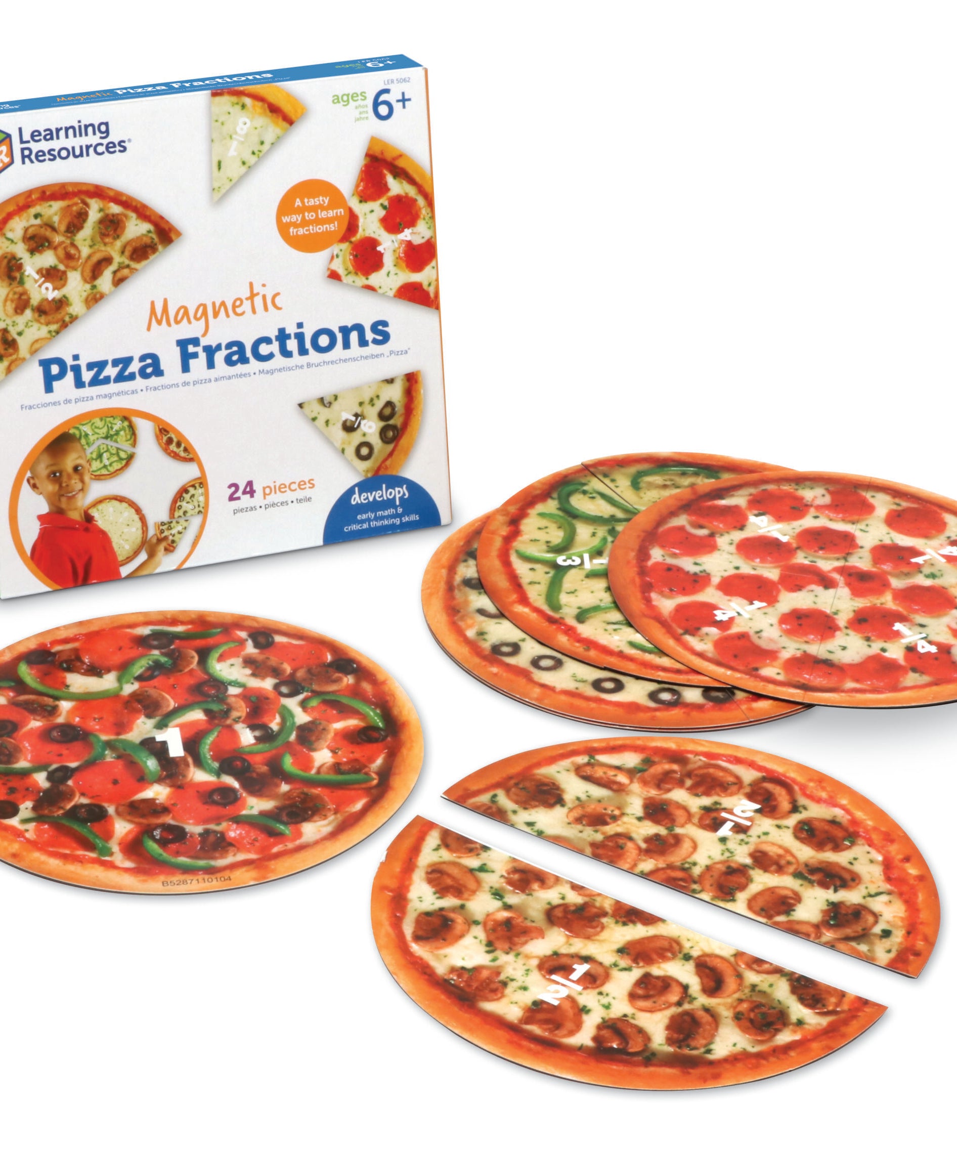 Learning Resources Magnetic Pizza Fractions, Hands-On Fraction Learning Tool, Includes Whole, Halves, Thirds, Quarters, Sixth and Eighth Fractions, Ideal for Demonstrations, Includes Activity Guide, For Ages 6+