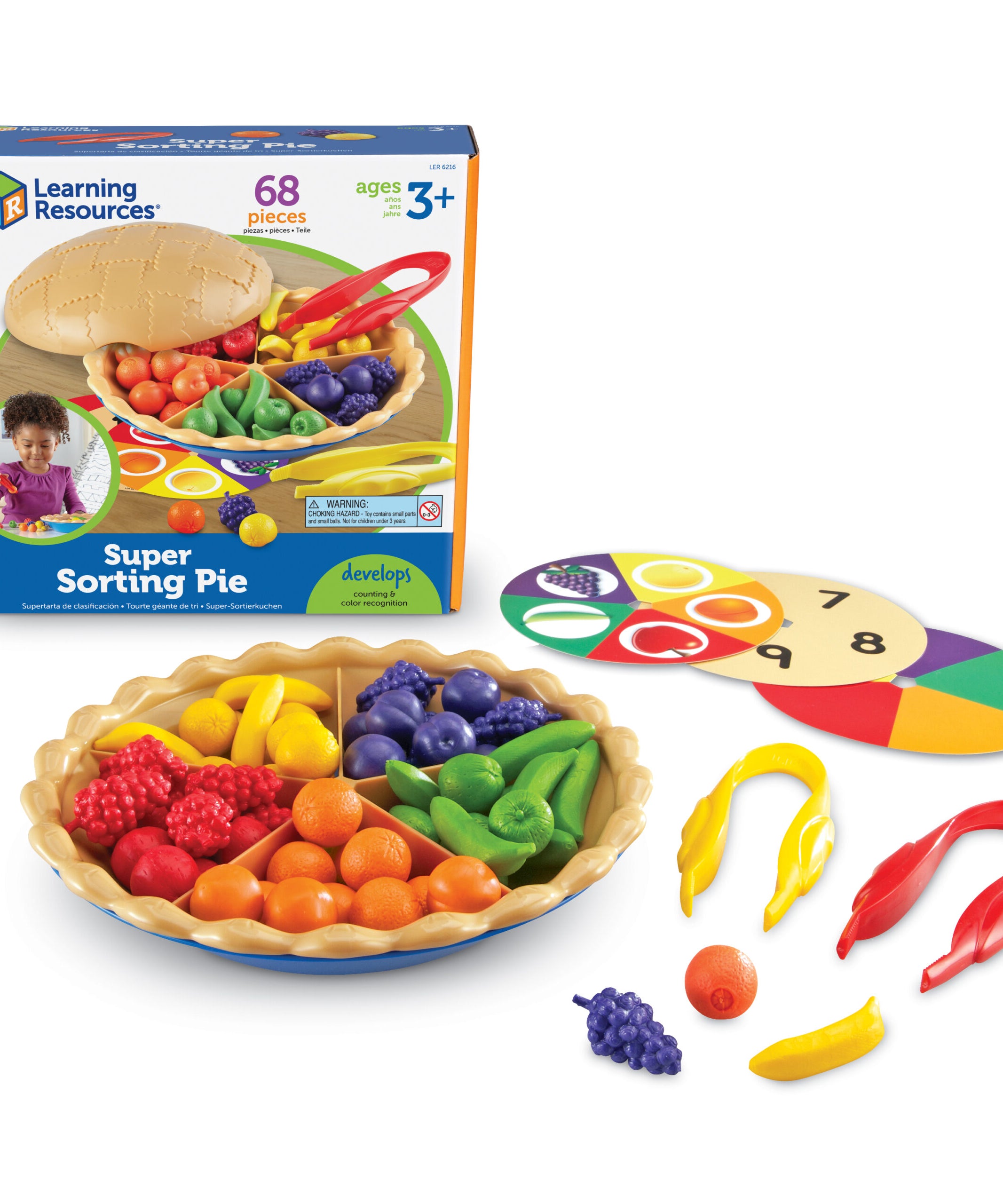 Learning Resources Super Sorting Pie, Early Numeracy & Colour Recognition, Counting & Sorting Activity Set with 60 Fruit Counters, Jumbo Tweezers, Sorting Cards & Activity Guide, Ages 3+