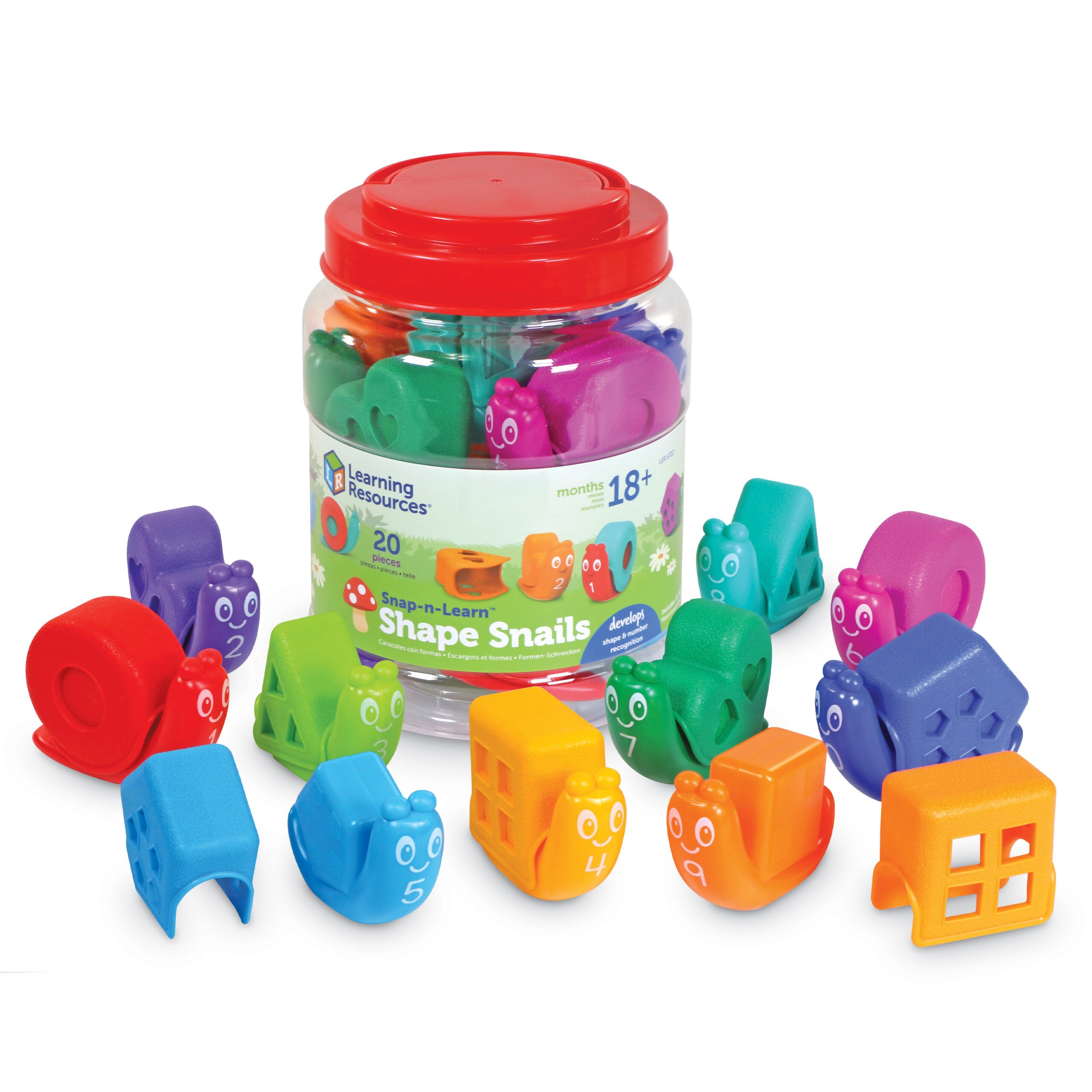Learning Resources Snap-n-Learn Shape Snails, 20 Piece Toddler Educational Toy Set, Teaches Shapes, Numbers and Colours, Ages 18 Months+