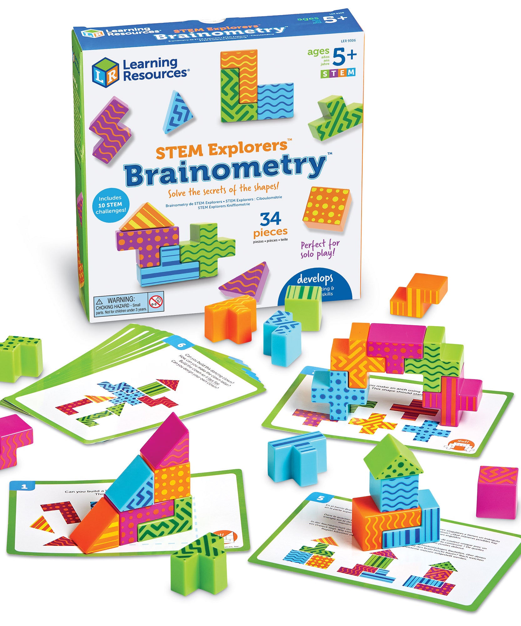 Learning Resources STEM Explorers Brainometry, 34-Piece Shape Puzzle Challenge Set for Kids, Ages 5+