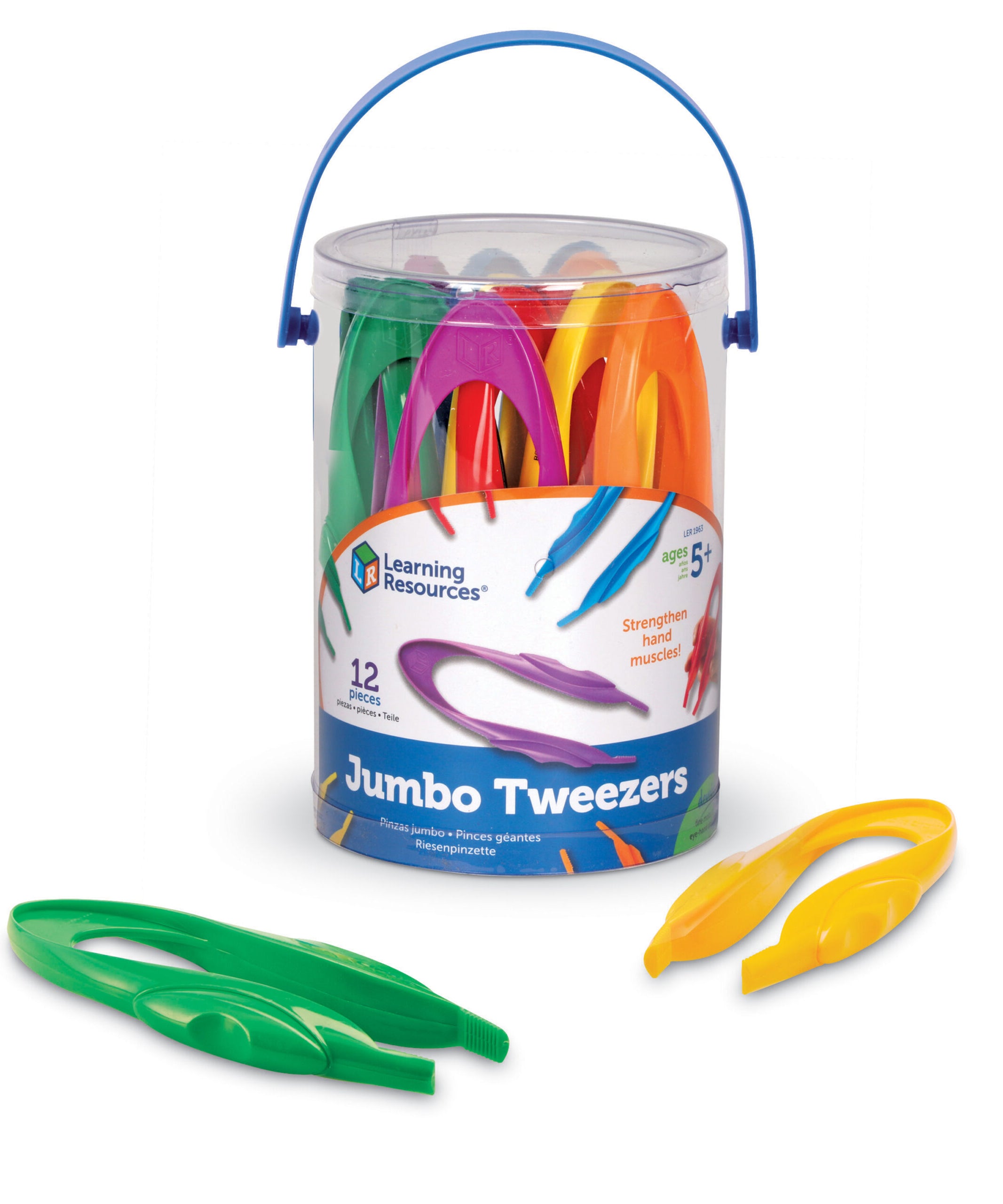 Learning Resources Primary Science Jumbo Tweezers (Set of 12), Develops Fine Motor Skills, Brightly Colored, Ergonomic Grip, Ideal for Young Learners, Ages 5+
