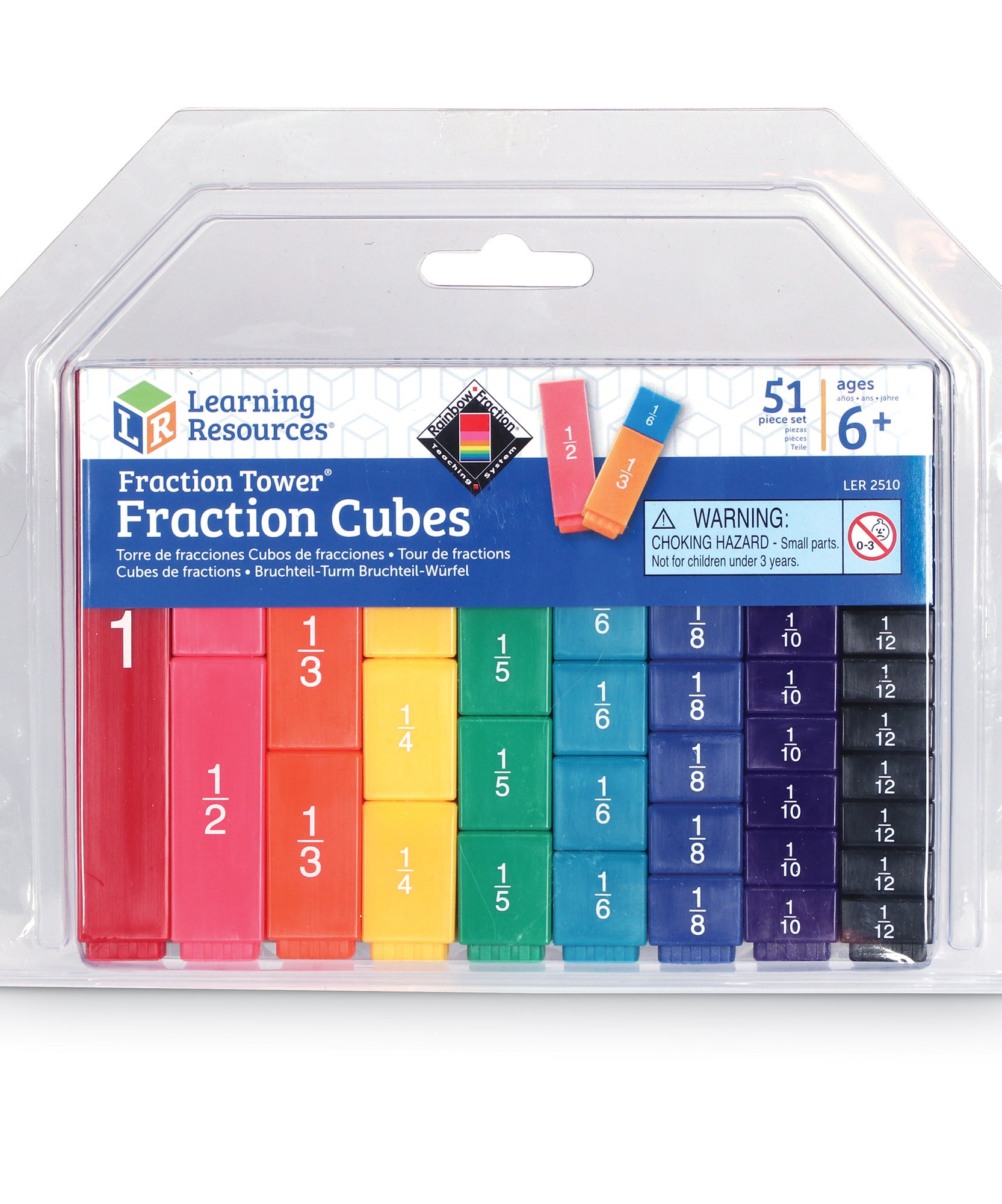Learning Resources Fraction Tower Fraction Cubes, 51-Piece Colour-Coded Maths Set, Interlocking Cubes for Hands-On Fraction Learning