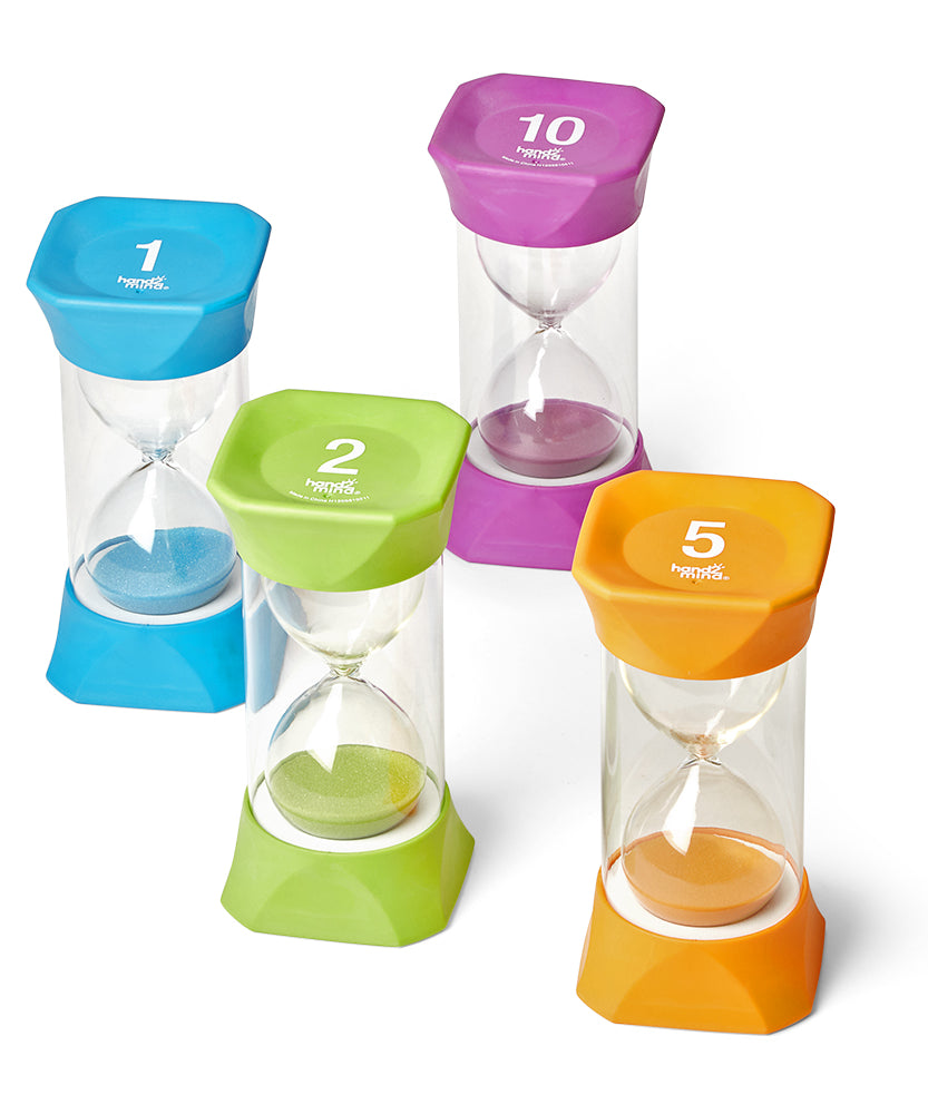 Learning Resources Jumbo Sand Timer Bundle, Colourful Hourglass Timers for Kids to Learn Time Management, 1, 2, 5, and 10 Minute Timers, Ages 3+